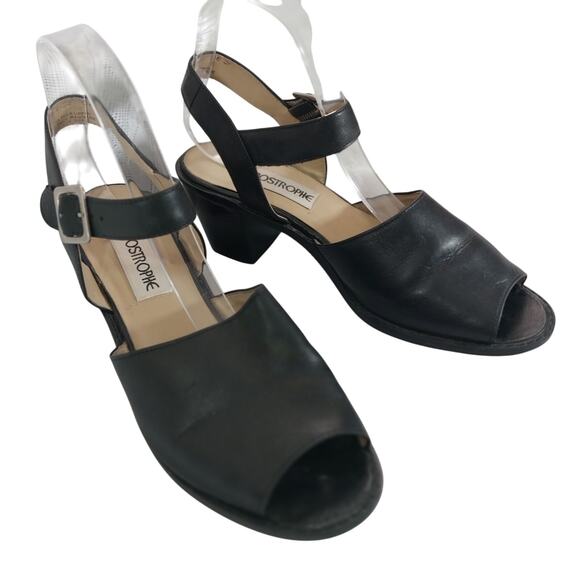APOSTROPHE! "GABBY" BLACK GENUINE LEATHER OPEN TOE, ANKLE STRAP SANDALS! SZ 8M - Picture 2 of 10